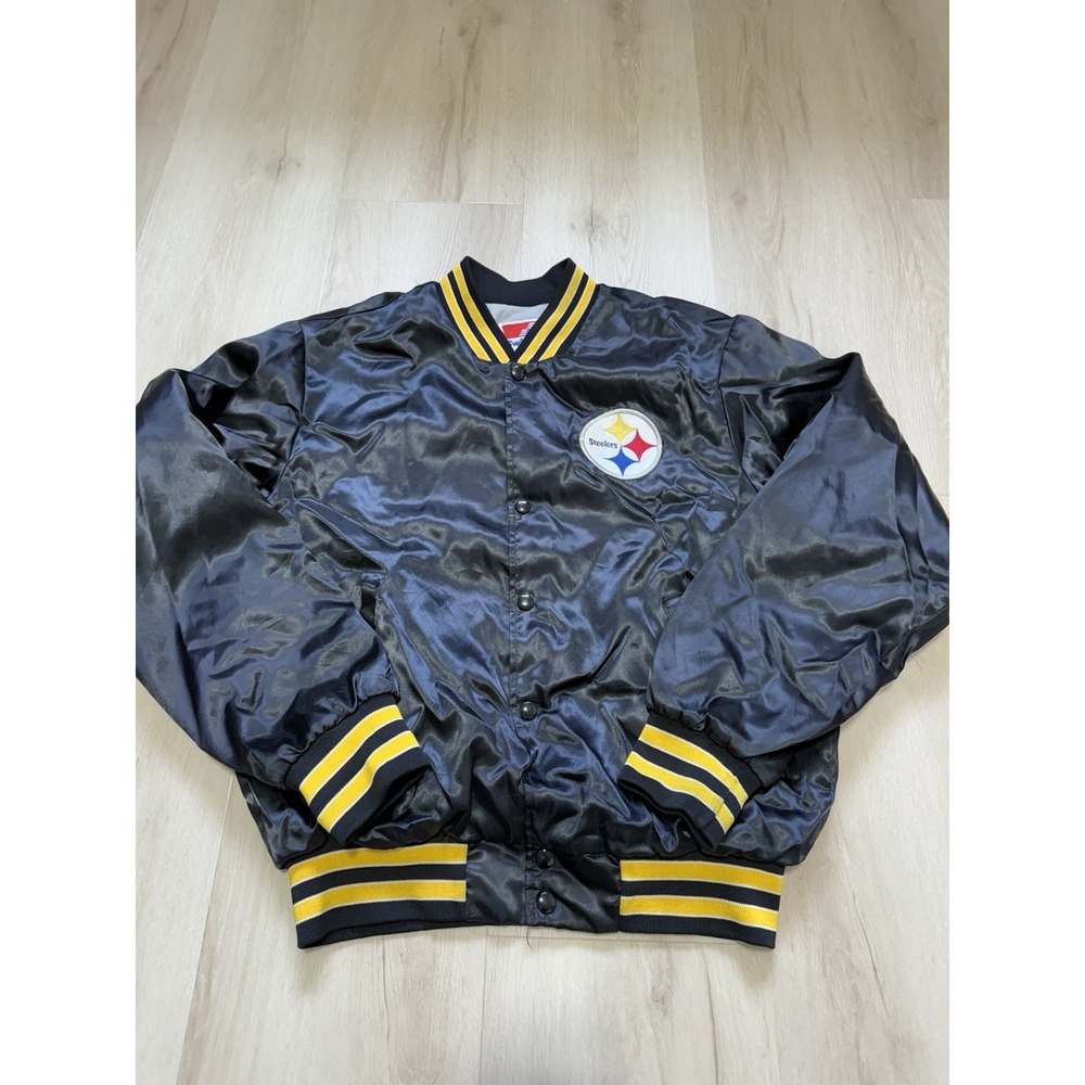 Vintage Pittsburgh Steelers NFL Jacket Black Swingster Satin Men's Medium USA